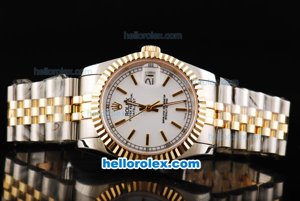 Rolex Datejust Automatic Movement White Dial with Gold Stick Markers and Gold Bezel-18K Gold Never Fade - Click Image to Close